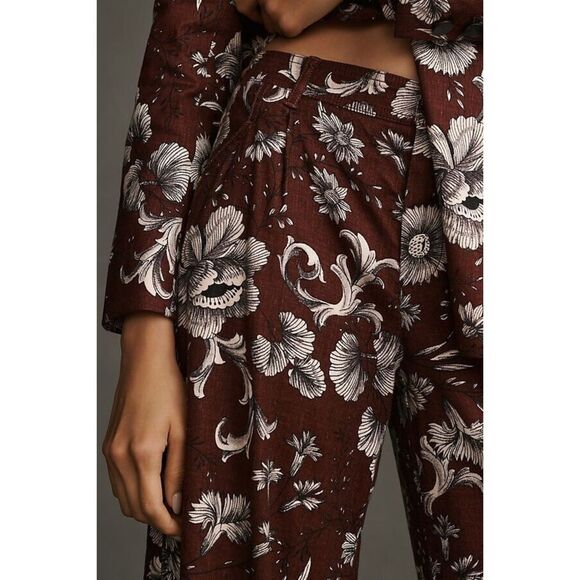 Anthropologie Linen Blend Mid Rise Wide Leg Pants Size 2 Floral Print - Picture 3 of 16